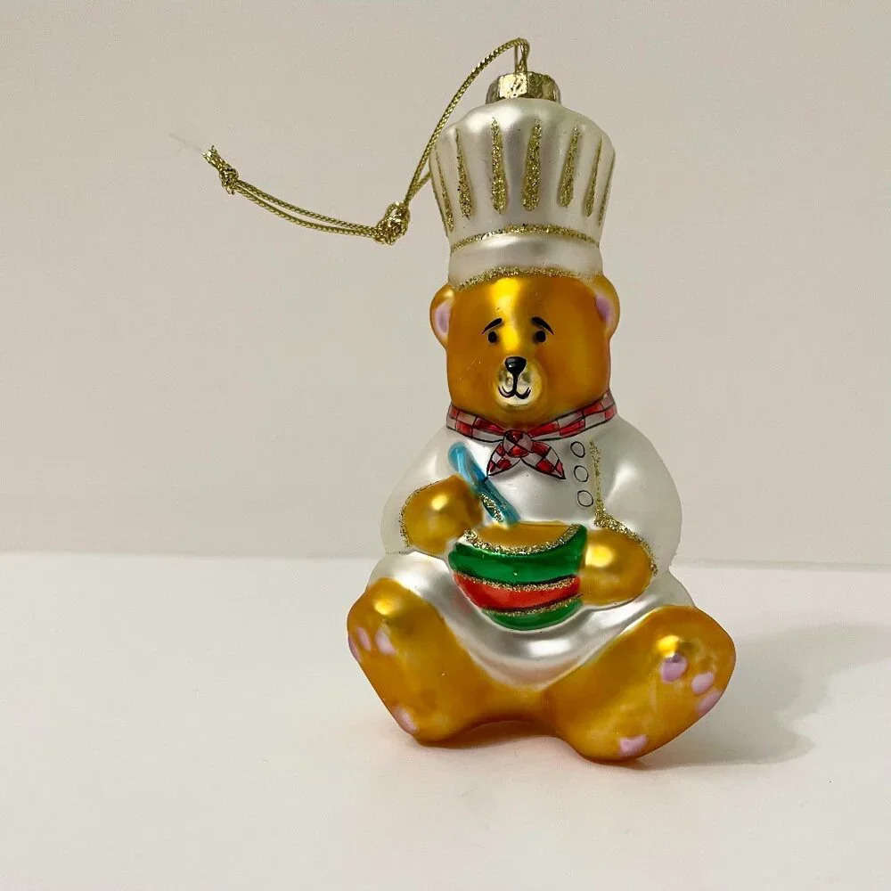 Vtg Bear Chef Christmas Ornament 4.5 Inch Tall